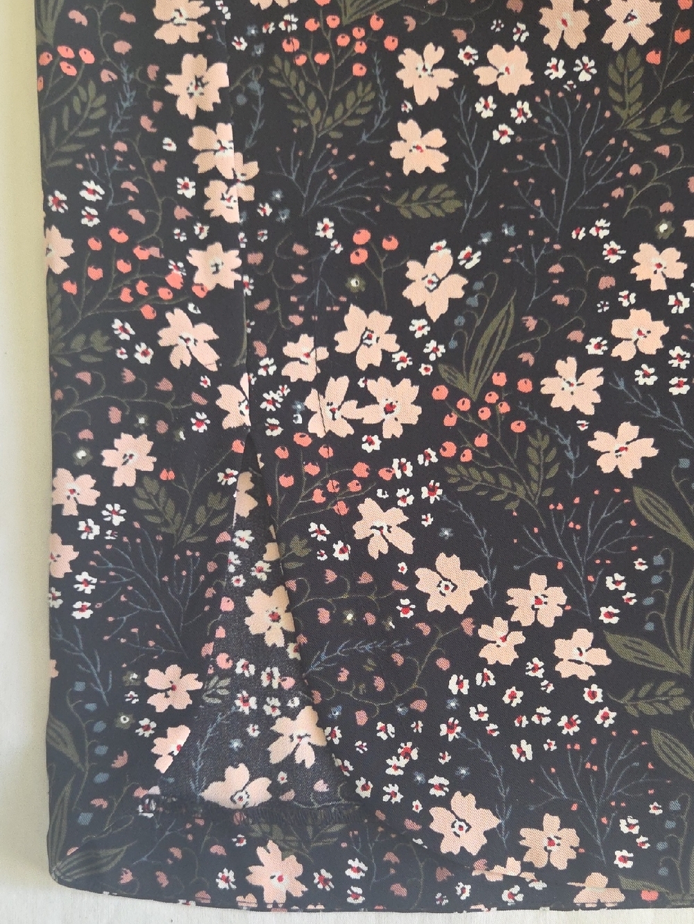 Loft Black & Pink Floral Midi Skirt W/ Pockets Elastic Waistband Summer Large - Picture 5 of 6